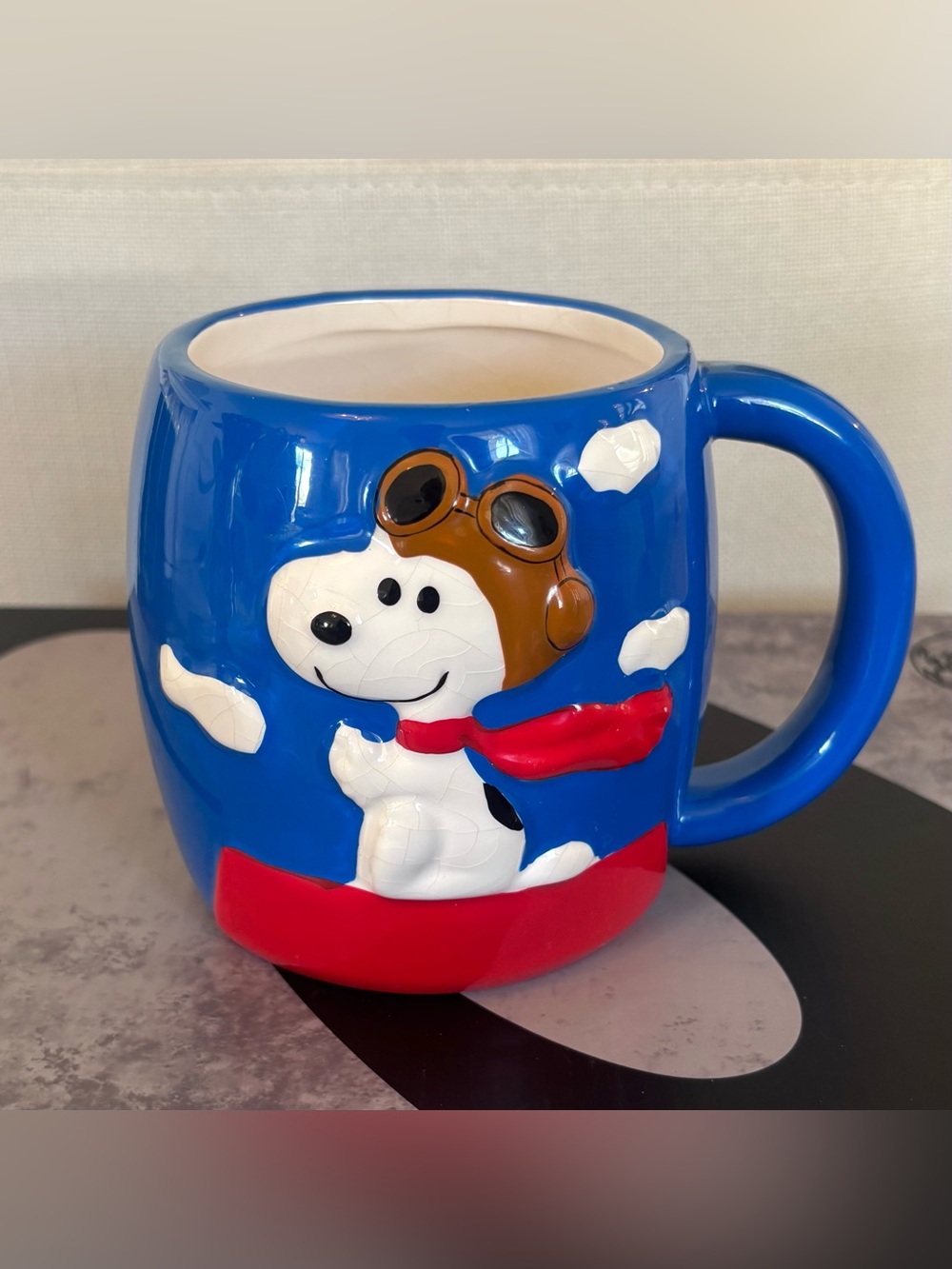 Vintage 2008 Snoopy Flying Ace 3D Mug Galerie Peanuts Aviator Pilot Red Scarf